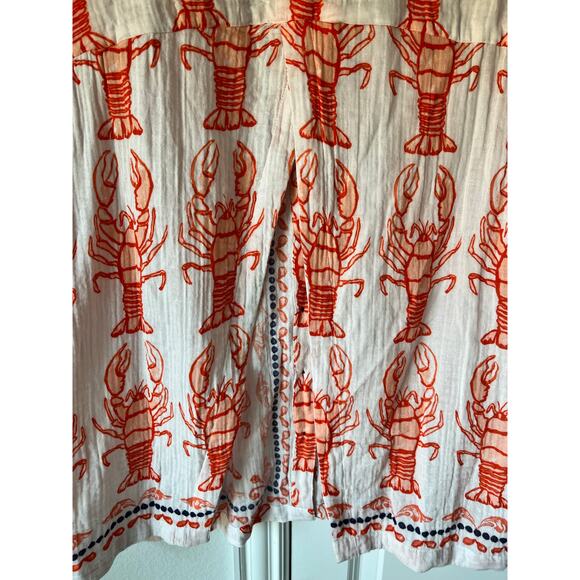 Anthropologie Lobster Print Open Back Blouse 100% Cotton Coastal Blouse | Medium - Picture 5 of 8